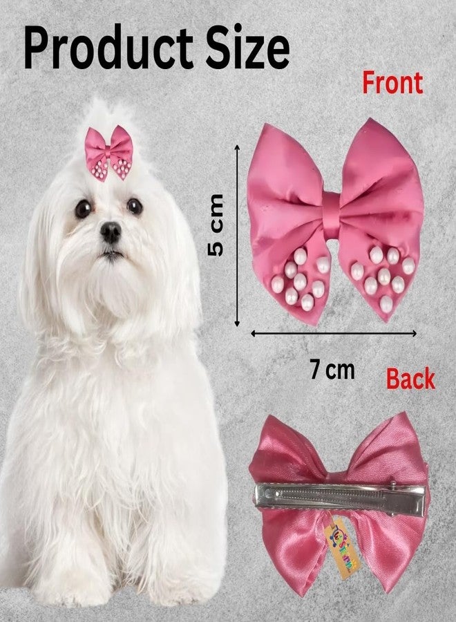 Western Era Dog Bow Clip with Pearls - Fashionable & Durable Pet Accessory for Small, Medium & Large Dogs - Perfect for Grooming, Photoshoots, Parties & Daily Use - Stylish Design (Pink) - Image 4